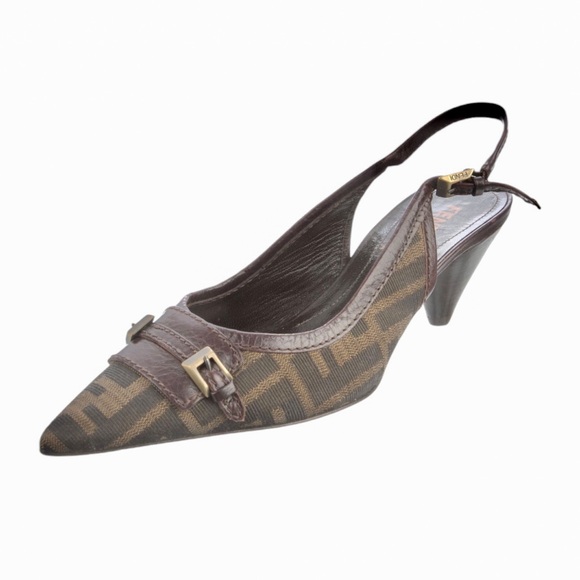 Fendi Zucca Canvas Slingback Kitten Heels - Picture 3 of 7